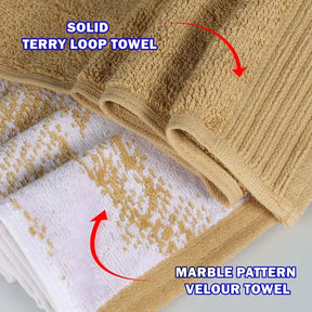 Marble Effect Cotton Absorbent Textured Ultra-Plush 10 Piece Towel Set