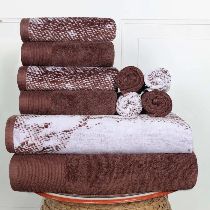 Marble Effect Cotton Absorbent Textured Ultra-Plush 10 Piece Towel Set