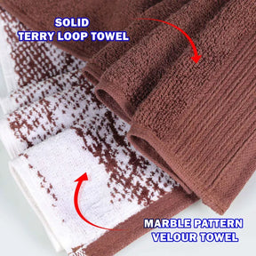 Marble Effect Cotton Absorbent Textured Ultra-Plush 10 Piece Towel Set