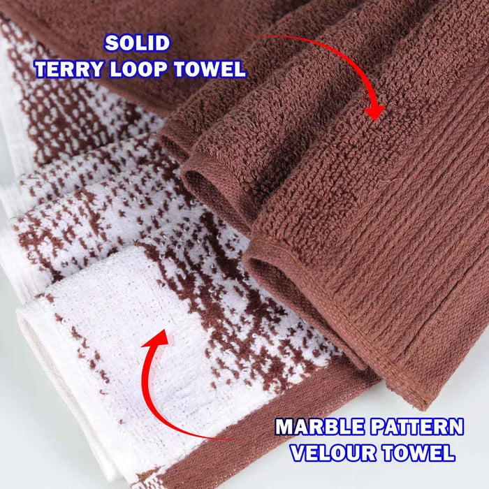 Marble Effect Cotton Absorbent Textured Ultra-Plush 10 Piece Towel Set