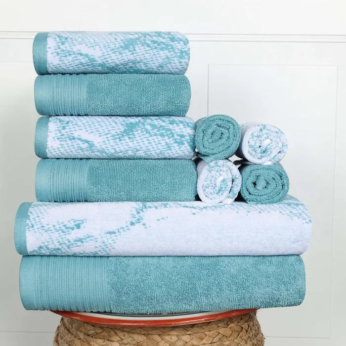 Marble Effect Cotton Absorbent Textured Ultra-Plush 10 Piece Towel Set