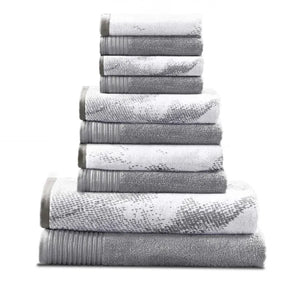 Marble Effect Cotton Absorbent Textured Ultra-Plush 10 Piece Towel Set