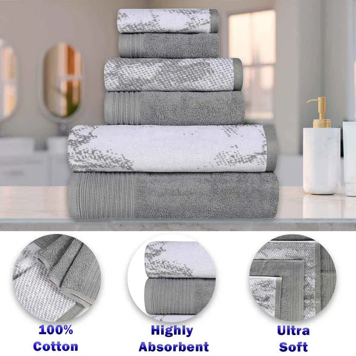 Marble Effect Cotton Absorbent Textured Ultra-Plush 10 Piece Towel Set