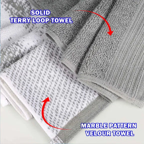 Marble Effect Cotton Absorbent Textured Ultra-Plush 10 Piece Towel Set