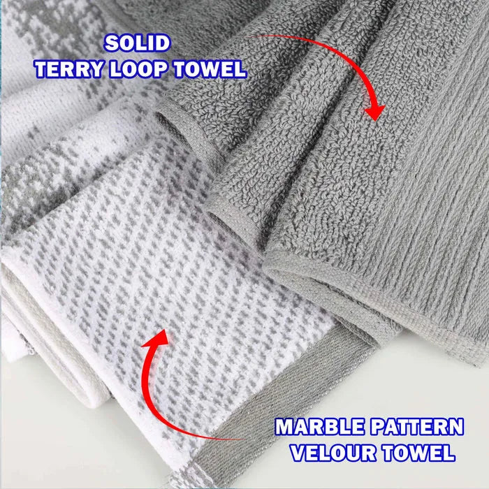 Marble Effect Cotton Absorbent Textured Ultra-Plush 10 Piece Towel Set