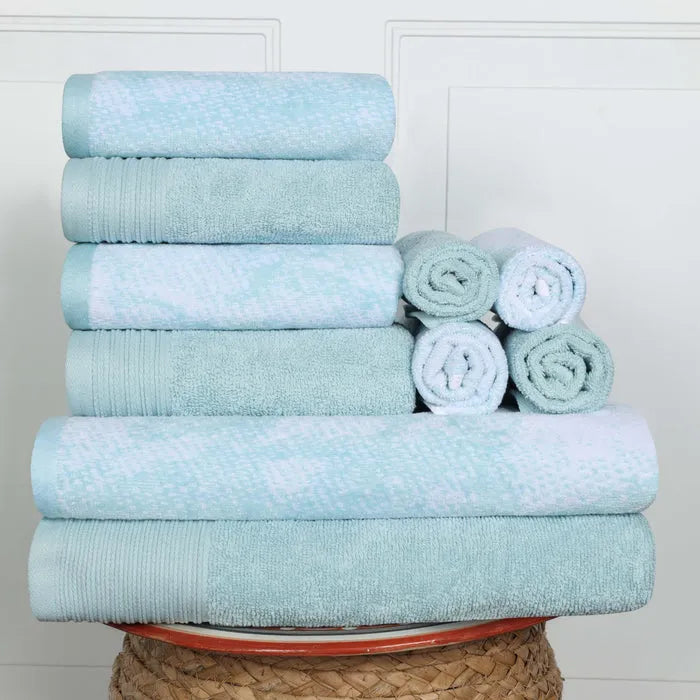 Marble Effect Cotton Absorbent Textured Ultra-Plush 10 Piece Towel Set