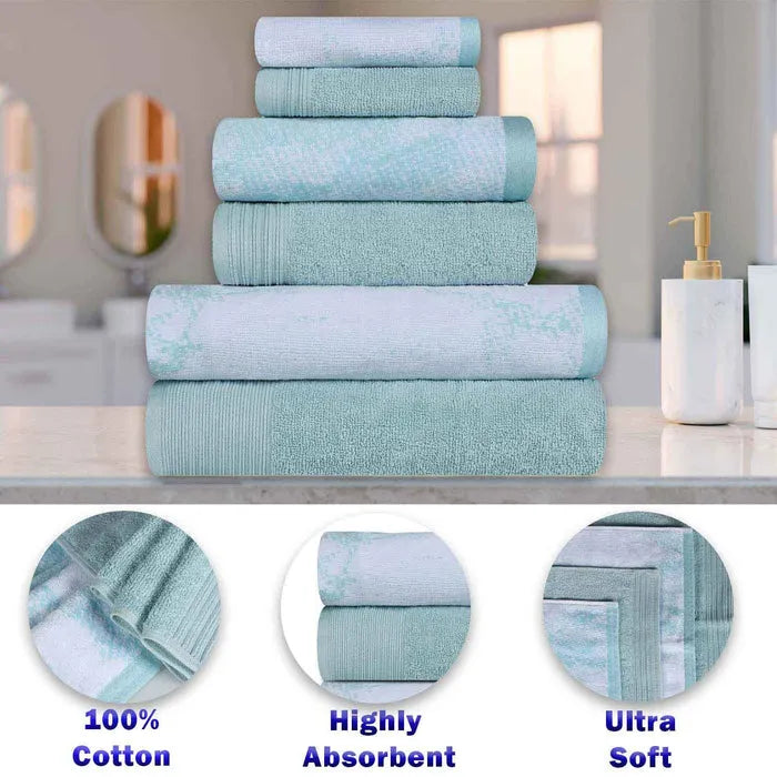 Marble Effect Cotton Absorbent Textured Ultra-Plush 10 Piece Towel Set