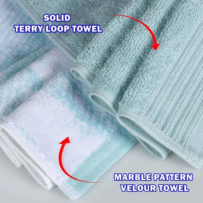 Marble Effect Cotton Absorbent Textured Ultra-Plush 10 Piece Towel Set