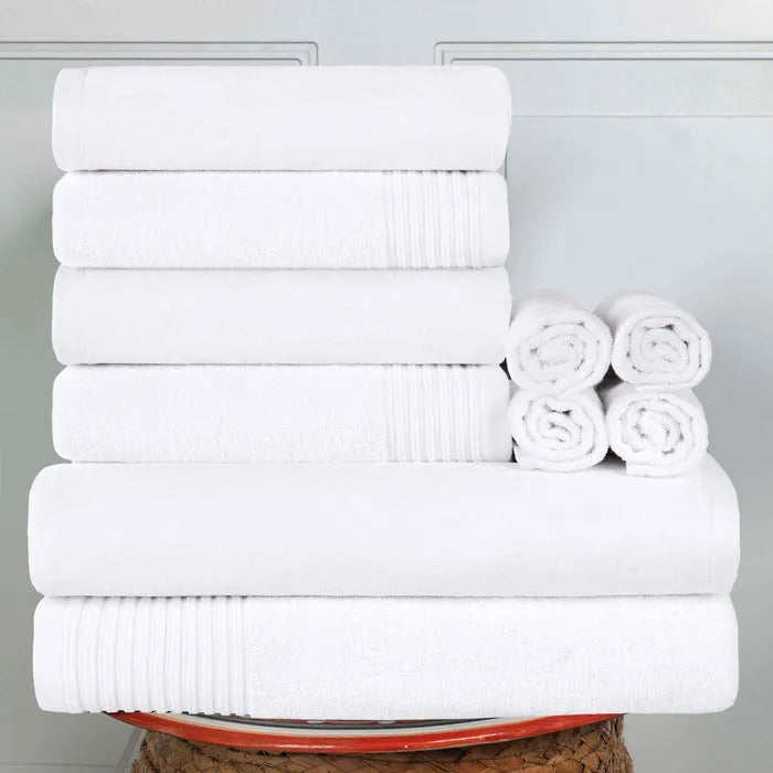 Marble Effect Cotton Absorbent Textured Ultra-Plush 10 Piece Towel Set