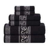 Athens Cotton Medium Weight Floral Greek Key Trim 6 Piece Towel Set