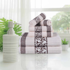 Athens Cotton Medium Weight Floral Greek Key Trim 6 Piece Towel Set