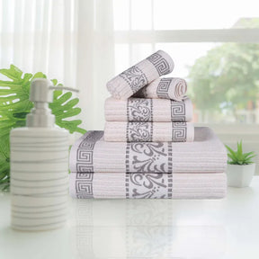 Athens Cotton Medium Weight Floral Greek Key Trim 6 Piece Towel Set