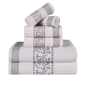 Athens Cotton Medium Weight Floral Greek Key Trim 6 Piece Towel Set