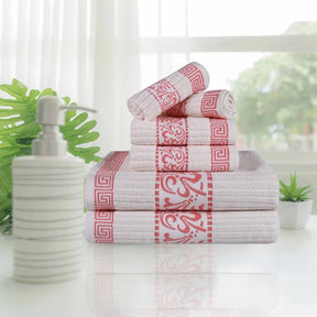 Athens Cotton Medium Weight Floral Greek Key Trim 6 Piece Towel Set