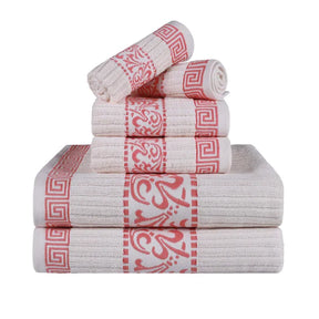 Athens Cotton Medium Weight Floral Greek Key Trim 6 Piece Towel Set