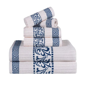 Athens Cotton Medium Weight Floral Greek Key Trim 6 Piece Towel Set