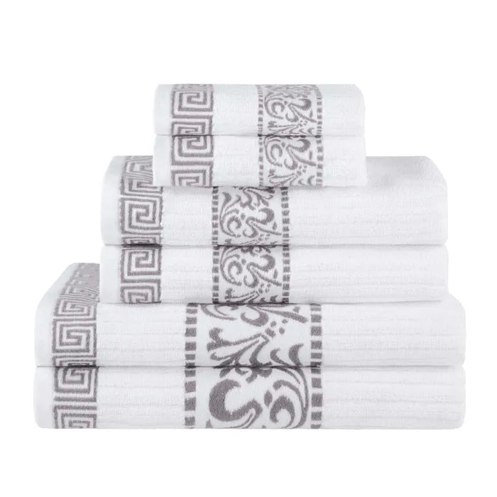 Athens Cotton Medium Weight Floral Greek Key Trim 6 Piece Towel Set