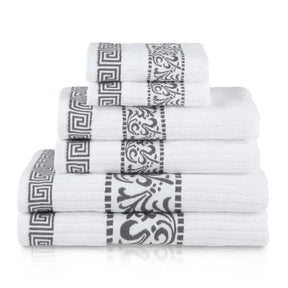 Athens Cotton Medium Weight Floral Greek Key Trim 6 Piece Towel Set