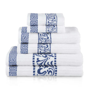 Athens Cotton Medium Weight Floral Greek Key Trim 6 Piece Towel Set