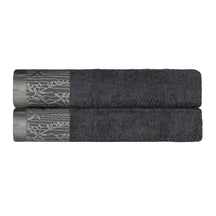 Wisteria Cotton Floral Jacquard Border Bath Towels Set of 2