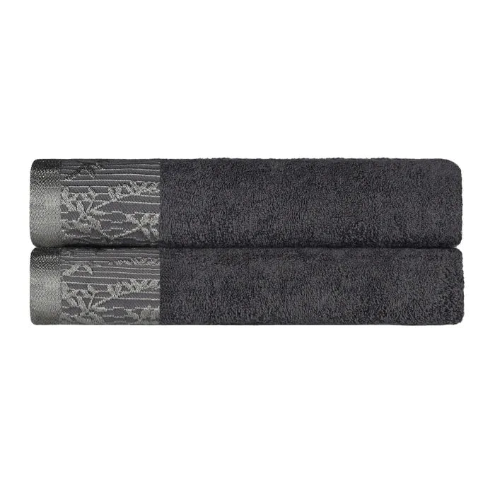 Wisteria Cotton Floral Jacquard Border Bath Towels Set of 2