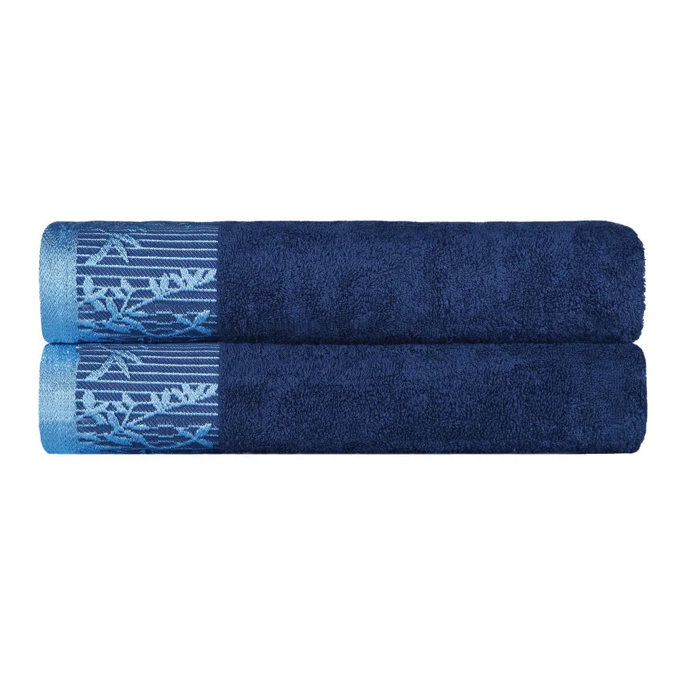 Wisteria Cotton Floral Jacquard Border Bath Towels Set of 2