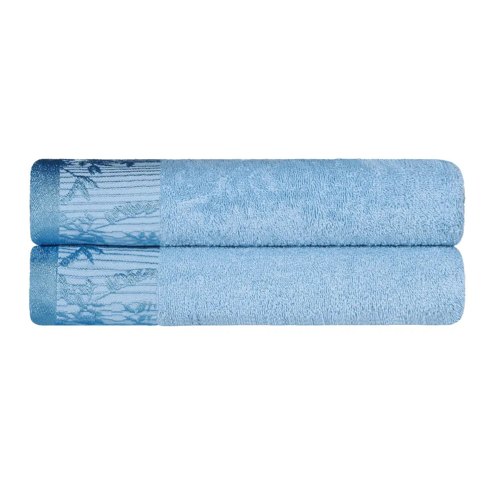 Wisteria Cotton Floral Jacquard Border Bath Towels Set of 2