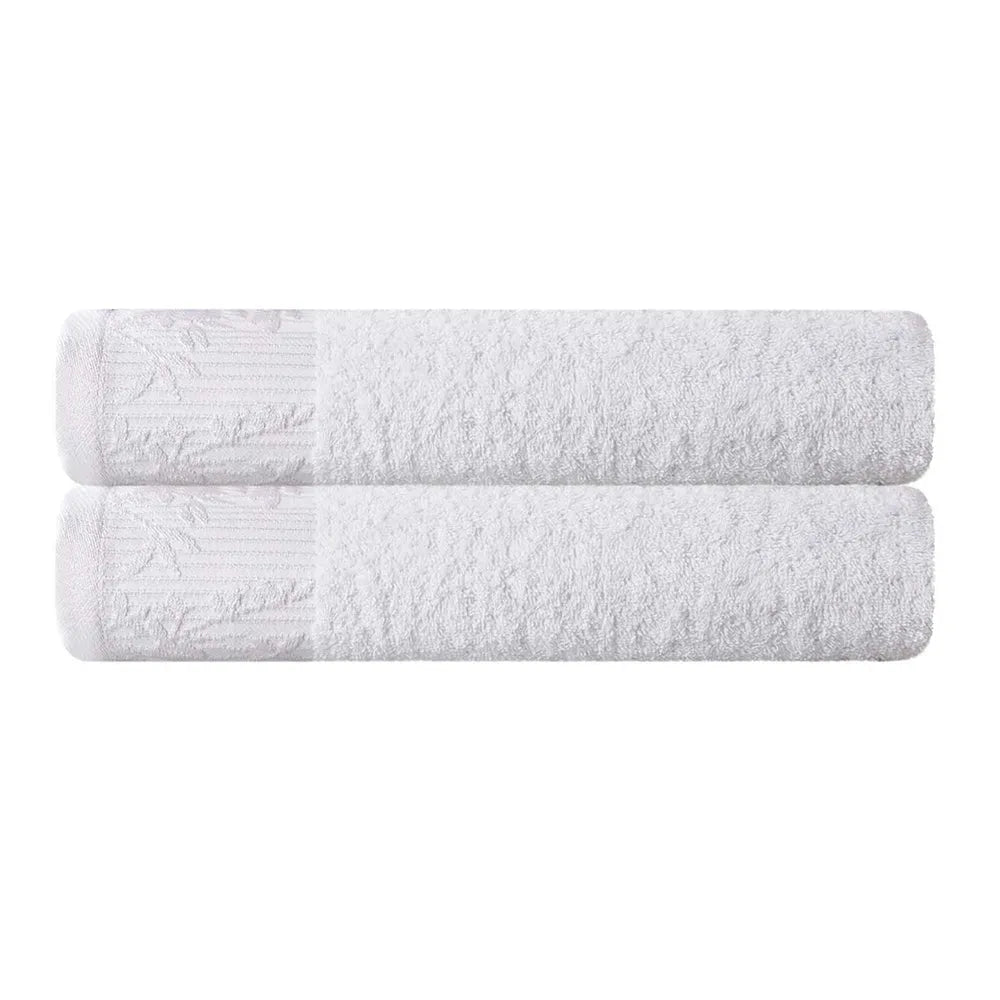 Wisteria Cotton Floral Jacquard Border Bath Towels Set of 2