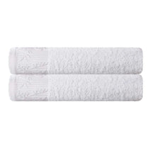 Wisteria Cotton Floral Jacquard Border Bath Towels Set of 2