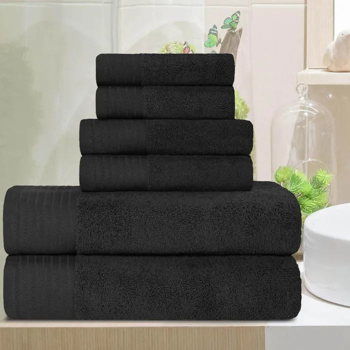 Turkish Cotton Herringbone Solid Assorted 6 Piece Towel Set