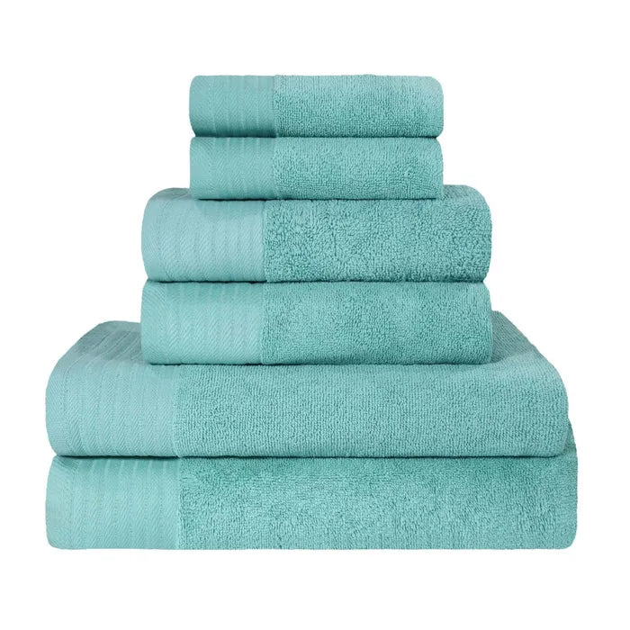 Turkish Cotton Herringbone Solid Assorted 6 Piece Towel Set