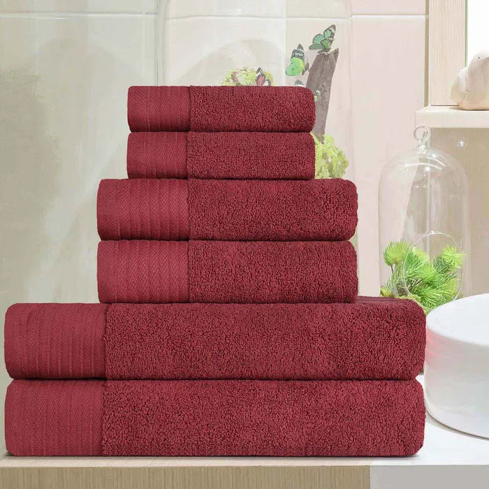 Turkish Cotton Herringbone Solid Assorted 6 Piece Towel Set