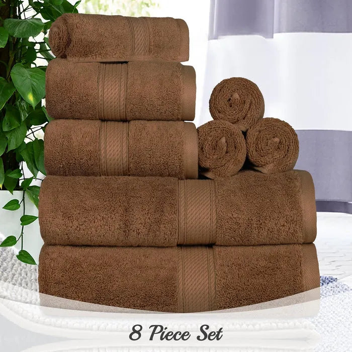 Egyptian Cotton Pile 8 Piece Ultra Plush Solid Towel Set