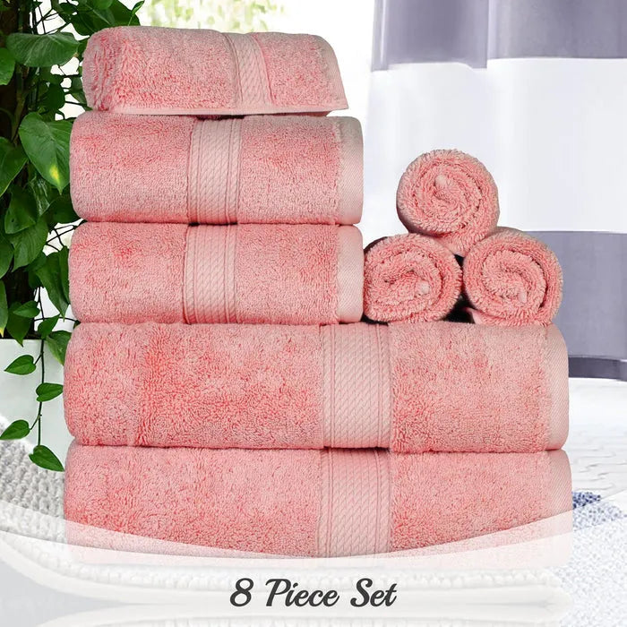 Egyptian Cotton Pile 8 Piece Ultra Plush Solid Towel Set