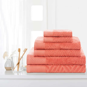 Basketweave Jacquard and Solid 6 Piece Egyptian Cotton Towel Set