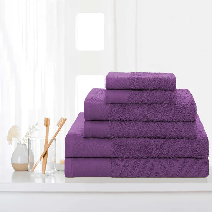 Basketweave Jacquard and Solid 6 Piece Egyptian Cotton Towel Set