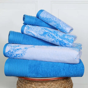 Cotton Marble and Solid Quick Dry 6 Piece Assorted Bathroom Towel Set