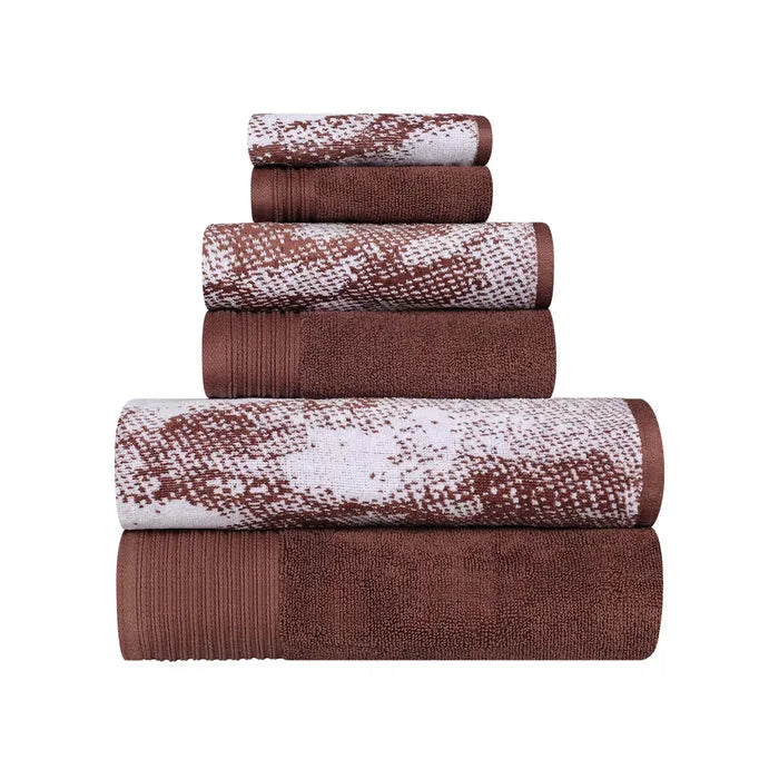 Cotton Marble and Solid Quick Dry 6 Piece Assorted Bathroom Towel Set