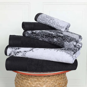 Cotton Marble and Solid Quick Dry 6 Piece Assorted Bathroom Towel Set