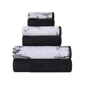 Cotton Marble and Solid Quick Dry 6 Piece Assorted Bathroom Towel Set