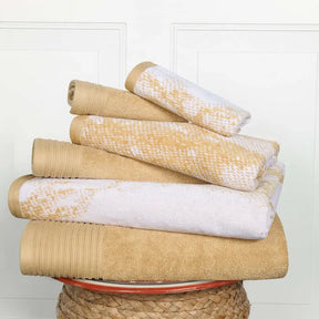 Cotton Marble and Solid Quick Dry 6 Piece Assorted Bathroom Towel Set