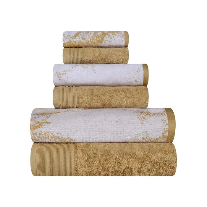 Cotton Marble and Solid Quick Dry 6 Piece Assorted Bathroom Towel Set