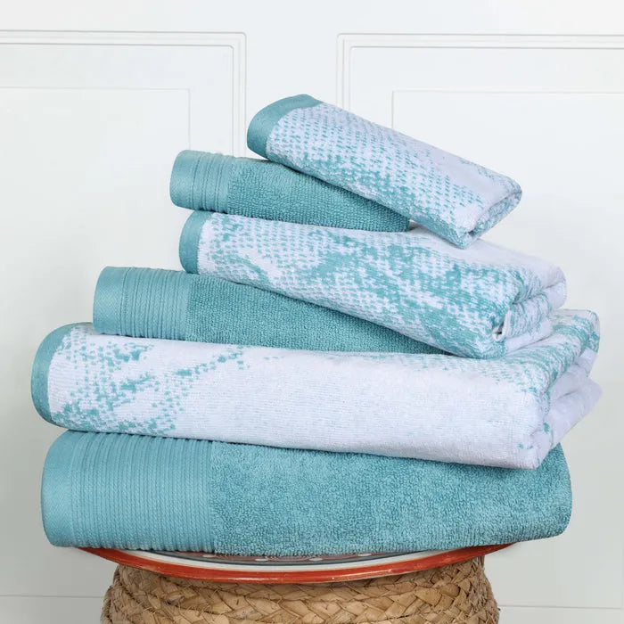 Cotton Marble and Solid Quick Dry 6 Piece Assorted Bathroom Towel Set