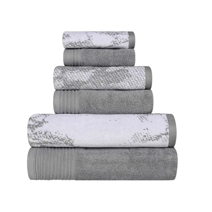 Cotton Marble and Solid Quick Dry 6 Piece Assorted Bathroom Towel Set