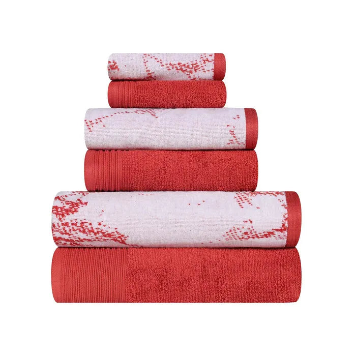 Cotton Marble and Solid Quick Dry 6 Piece Assorted Bathroom Towel Set