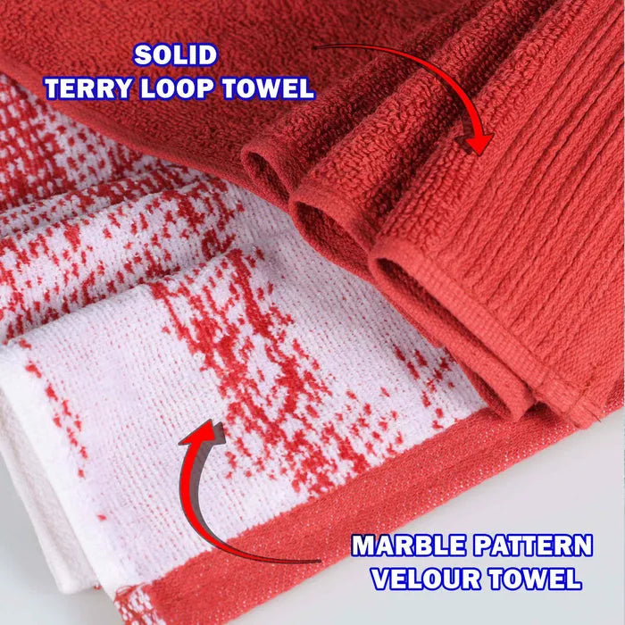 Cotton Marble and Solid Quick Dry 6 Piece Assorted Bathroom Towel Set