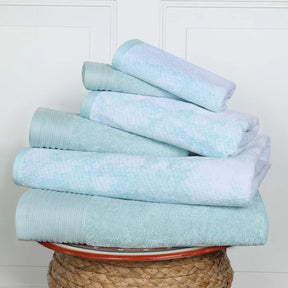 Cotton Marble and Solid Quick Dry 6 Piece Assorted Bathroom Towel Set