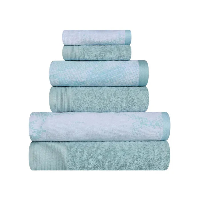 Cotton Marble and Solid Quick Dry 6 Piece Assorted Bathroom Towel Set