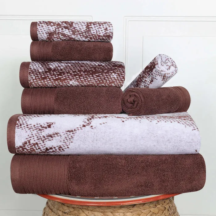 Cotton Marble and Solid Quick Dry 8 Piece Assorted Bathroom Towel Set