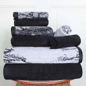 Cotton Marble and Solid Quick Dry 8 Piece Assorted Bathroom Towel Set